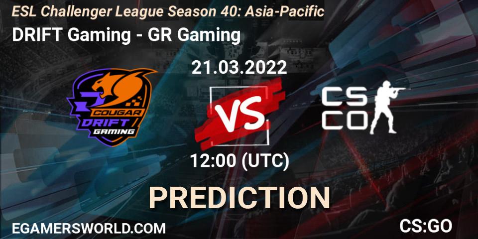 DRIFT Gaming vs GR Gaming: Match Prediction. 21.03.2022 at 12:00, Counter-Strike (CS2), ESL Challenger League Season 40: Asia-Pacific