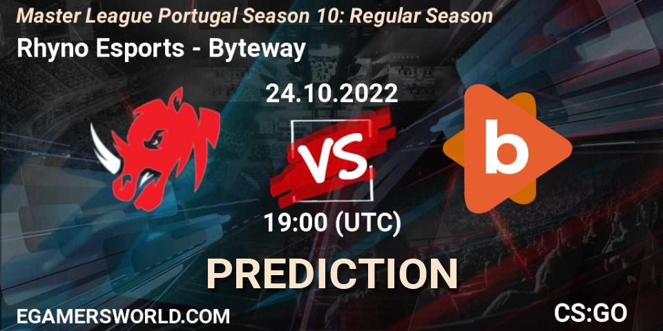 Rhyno Esports vs Byteway: Match Prediction. 24.10.2022 at 19:00, Counter-Strike (CS2), Master League Portugal Season 10: Regular Season