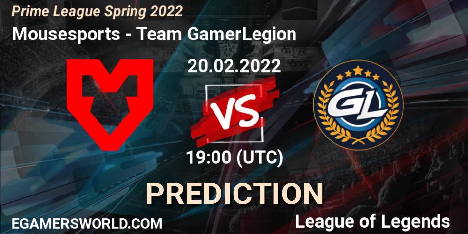 Mousesports vs Team GamerLegion: Match Prediction. 20.02.2022 at 19:00, LoL, Prime League Spring 2022