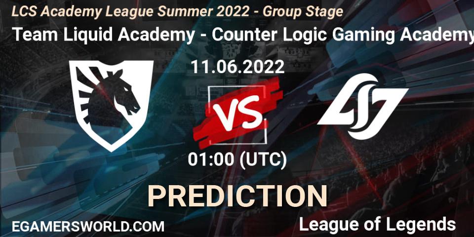 Team Liquid Academy vs Counter Logic Gaming Academy: Match Prediction. 11.06.2022 at 00:00, LoL, LCS Academy League Summer 2022 - Group Stage