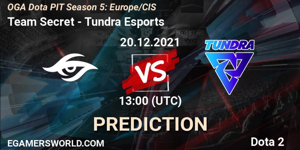 Team Secret vs Tundra Esports: Match Prediction. 20.12.2021 at 13:00, Dota 2, OGA Dota PIT Season 5: Europe/CIS