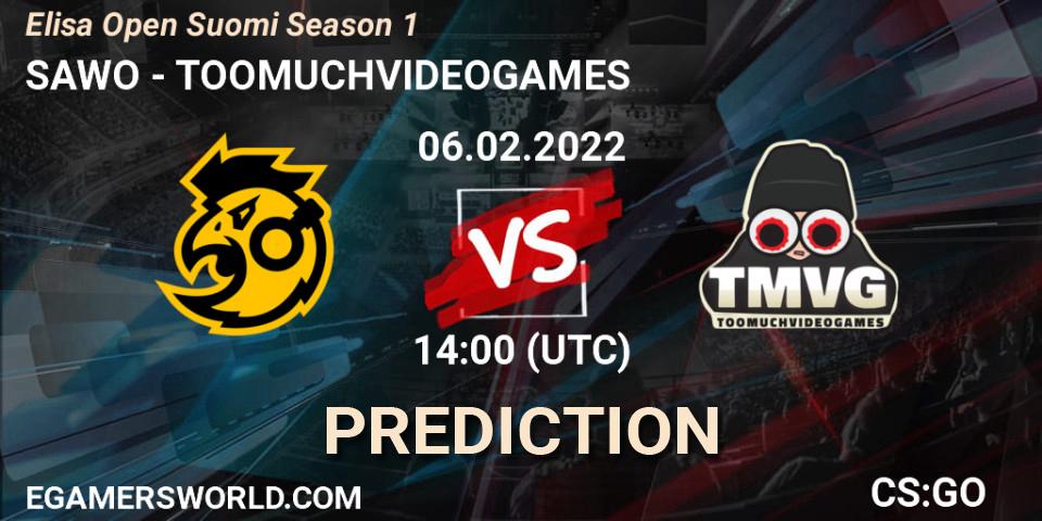 SAWO vs TOOMUCHVIDEOGAMES: Match Prediction. 06.02.2022 at 14:00, Counter-Strike (CS2), Elisa Open Suomi Season 1