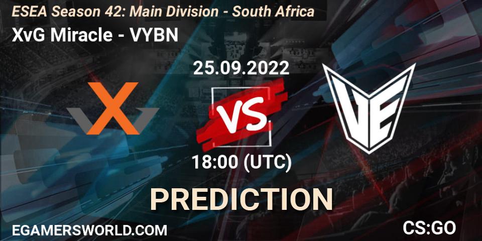 XvG Miracle vs VYBN: Match Prediction. 25.09.2022 at 18:00, Counter-Strike (CS2), ESEA Season 42: Main Division - South Africa