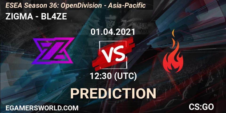 ZIGMA vs BL4ZE: Match Prediction. 01.04.2021 at 12:30, Counter-Strike (CS2), ESEA Season 36: Open Division - Asia-Pacific