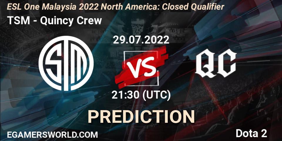 TSM vs Quincy Crew: Match Prediction. 29.07.22, Dota 2, ESL One Malaysia 2022 North America: Closed Qualifier