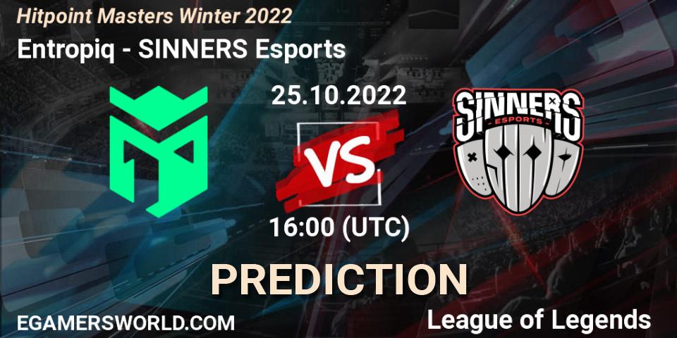 Entropiq vs SINNERS Esports: Match Prediction. 25.10.2022 at 16:00, LoL, Hitpoint Masters Winter 2022