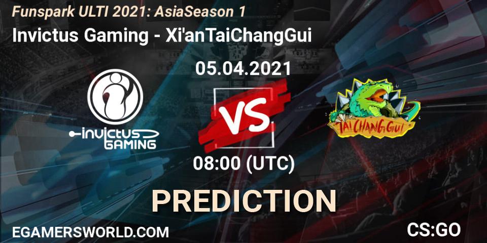 Invictus Gaming vs Xi'anTaiChangGui: Match Prediction. 05.04.2021 at 08:35, Counter-Strike (CS2), Funspark ULTI 2021: Asia Season 1