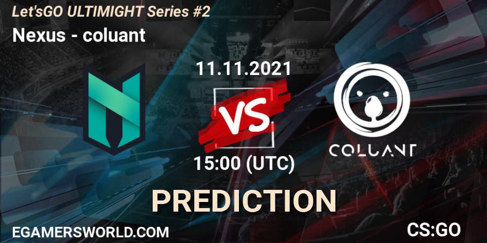 Nexus vs coluant: Match Prediction. 11.11.2021 at 15:45, Counter-Strike (CS2), Let'sGO ULTIMIGHT Series #2
