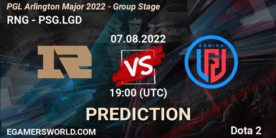 RNG vs PSG.LGD: Match Prediction. 07.08.2022 at 20:05, Dota 2, PGL Arlington Major 2022 - Group Stage
