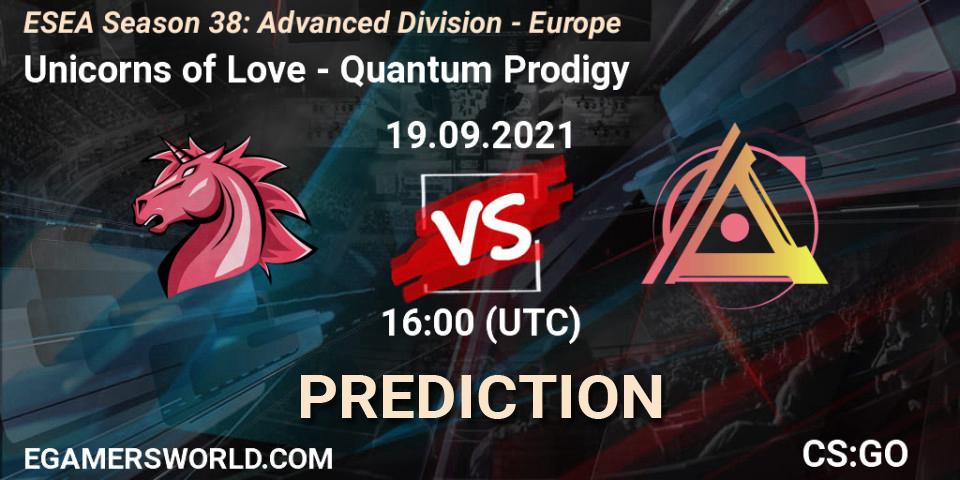 Unicorns of Love vs Quantum Prodigy: Match Prediction. 19.09.2021 at 16:00, Counter-Strike (CS2), ESEA Season 38: Advanced Division - Europe