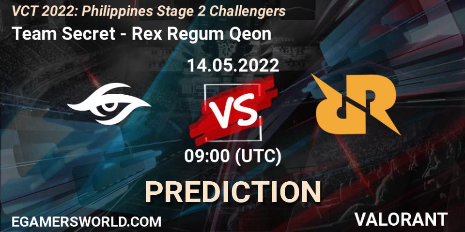 Team Secret vs Rex Regum Qeon: Match Prediction. 14.05.22, VALORANT, VCT 2022: Philippines Stage 2 Challengers