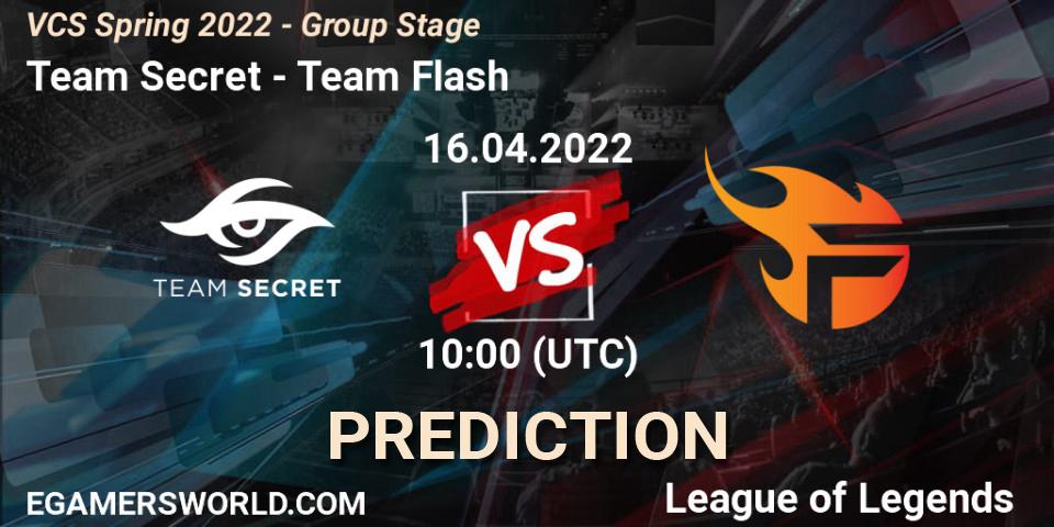 Team Secret vs Team Flash: Match Prediction. 12.04.2022 at 10:00, LoL, VCS Spring 2022 - Group Stage 