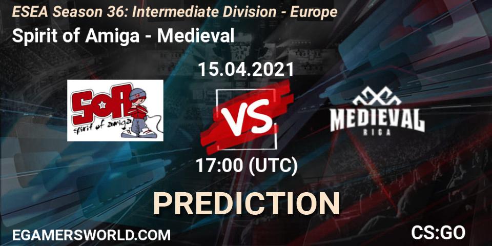 Spirit of Amiga vs Medieval: Match Prediction. 15.04.2021 at 17:00, Counter-Strike (CS2), ESEA Season 36: Intermediate Division - Europe