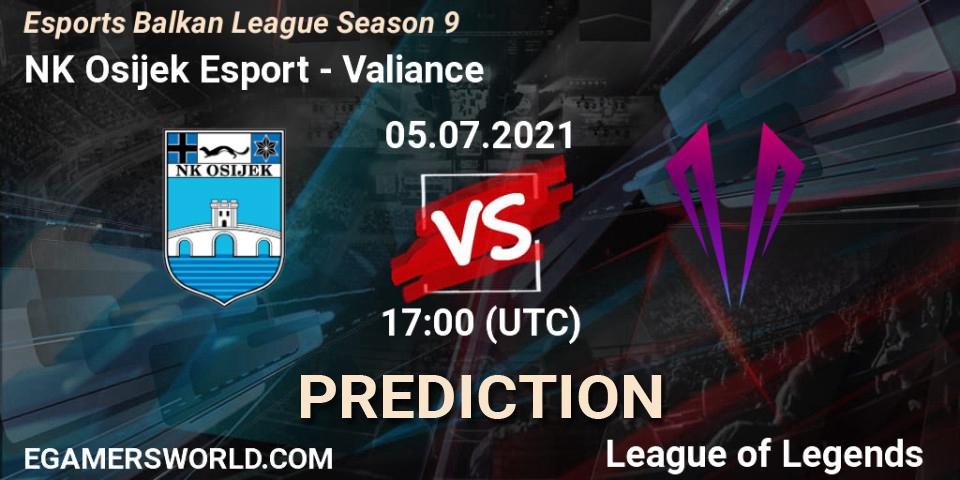 NK Osijek Esport vs Valiance: Match Prediction. 05.07.2021 at 17:00, LoL, Esports Balkan League Season 9