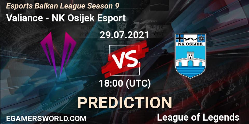 Valiance vs NK Osijek Esport: Match Prediction. 29.07.2021 at 18:00, LoL, Esports Balkan League Season 9