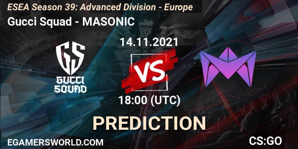 Gucci Squad vs MASONIC: Match Prediction. 14.11.2021 at 18:00, Counter-Strike (CS2), ESEA Season 39: Advanced Division - Europe
