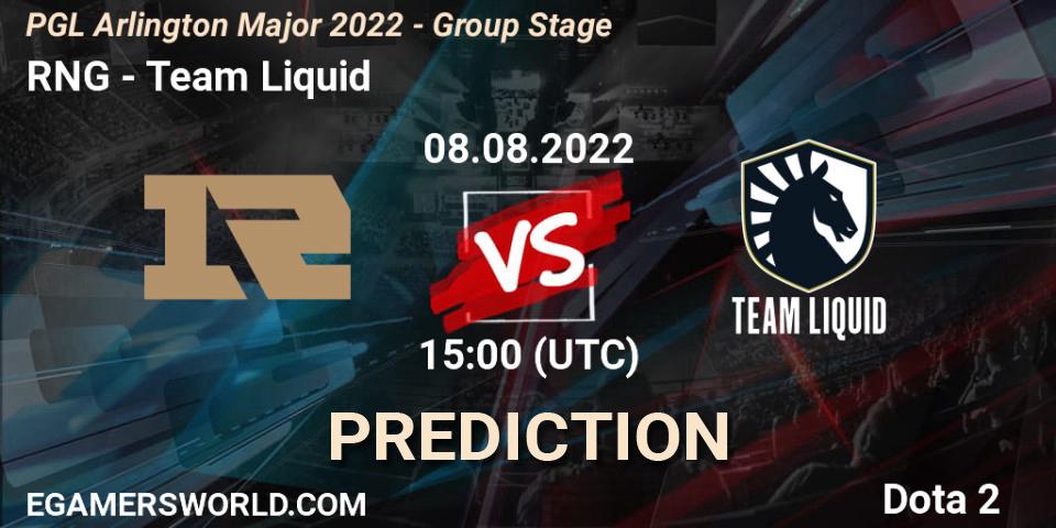 RNG vs Team Liquid: Match Prediction. 08.08.22, Dota 2, PGL Arlington Major 2022 - Group Stage
