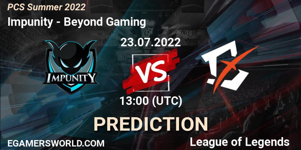 Impunity vs Beyond Gaming: Match Prediction. 23.07.2022 at 13:00, LoL, PCS Summer 2022