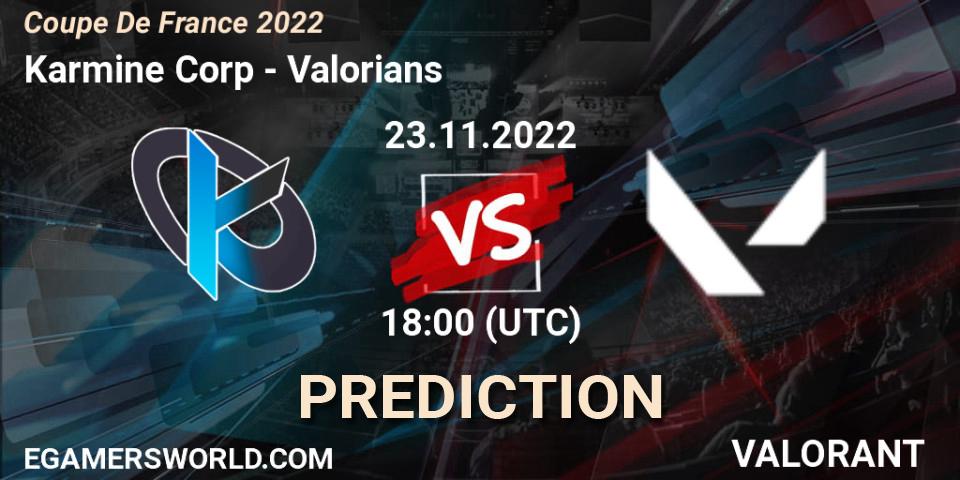 Karmine Corp vs Valorians: Match Prediction. 23.11.2022 at 17:30, VALORANT, Coupe De France 2022