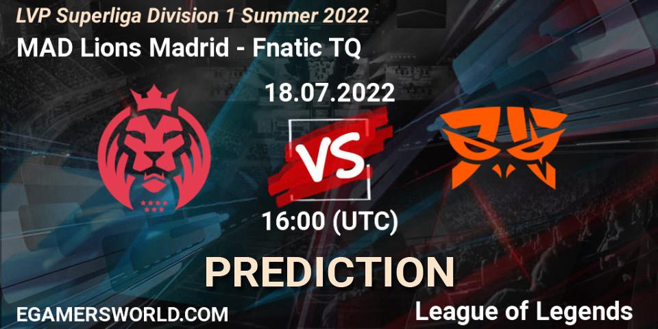 MAD Lions Madrid vs Fnatic TQ: Match Prediction. 18.07.22, LoL, LVP Superliga Division 1 Summer 2022