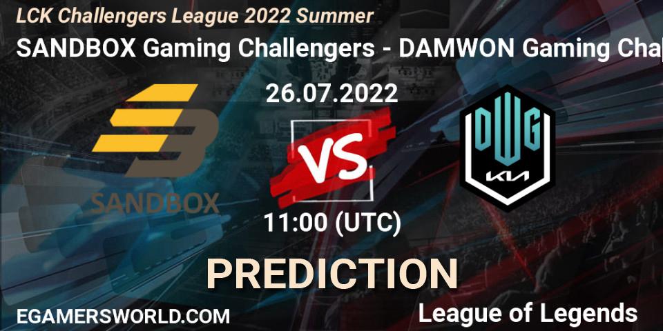 SANDBOX Gaming Challengers vs DAMWON Gaming Challengers: Match Prediction. 26.07.2022 at 11:00, LoL, LCK Challengers League 2022 Summer