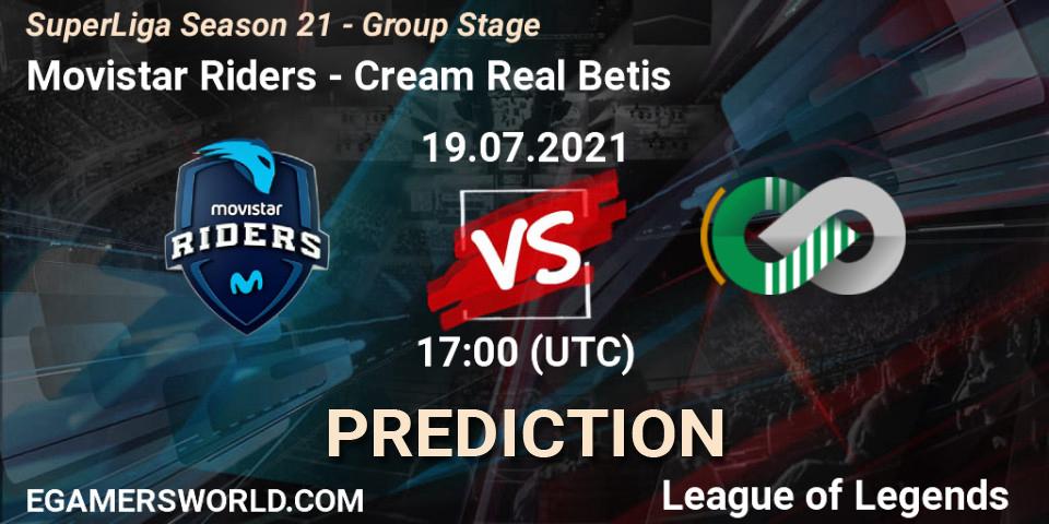 Movistar Riders vs Cream Real Betis: Match Prediction. 19.07.2021 at 20:00, LoL, SuperLiga Season 21 - Group Stage 