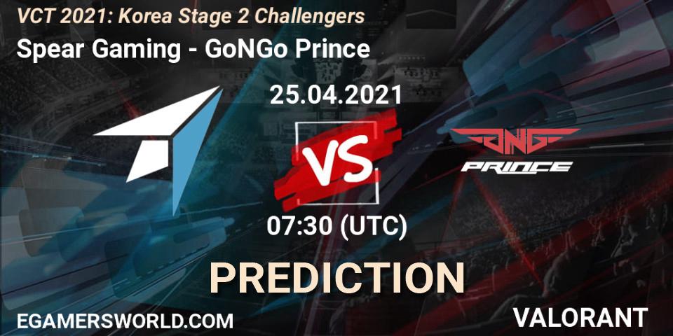 Spear Gaming vs GoNGo Prince: Match Prediction. 25.04.2021 at 07:30, VALORANT, VCT 2021: Korea Stage 2 Challengers