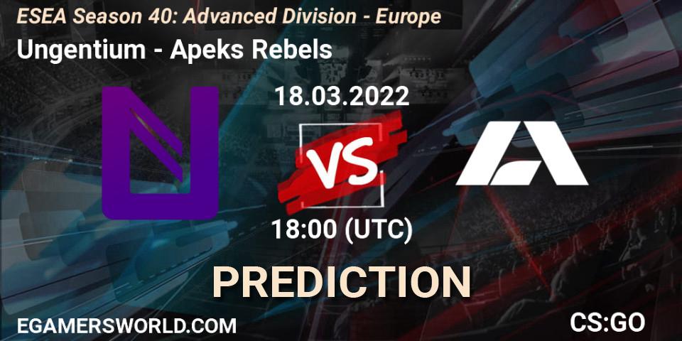 Ungentium vs Apeks Rebels: Match Prediction. 18.03.2022 at 18:00, Counter-Strike (CS2), ESEA Season 40: Advanced Division - Europe