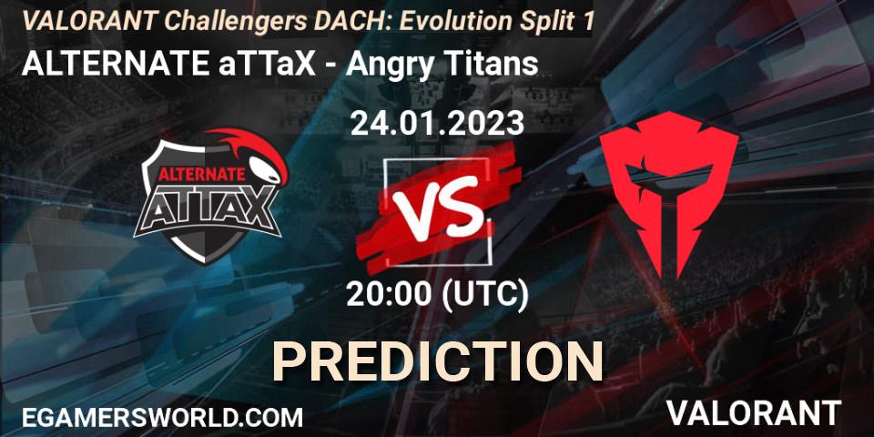 ALTERNATE aTTaX vs Angry Titans: Match Prediction. 24.01.2023 at 20:00, VALORANT, VALORANT Challengers 2023 DACH: Evolution Split 1
