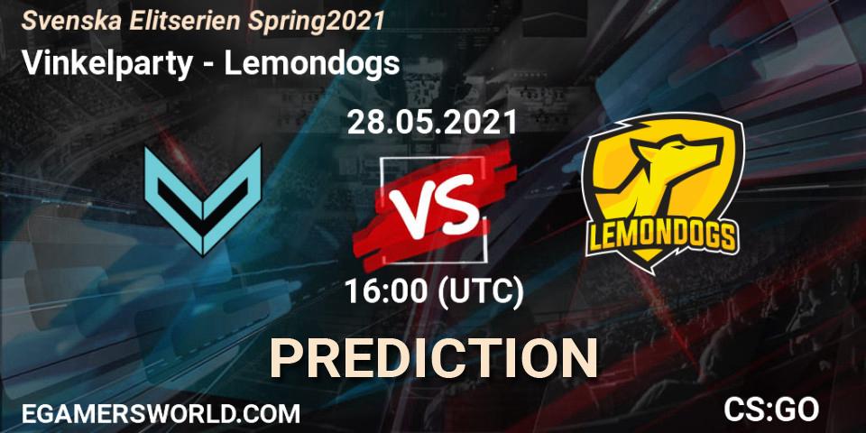 Vinkelparty vs Lemondogs: Match Prediction. 28.05.2021 at 16:10, Counter-Strike (CS2), Svenska Elitserien Spring 2021