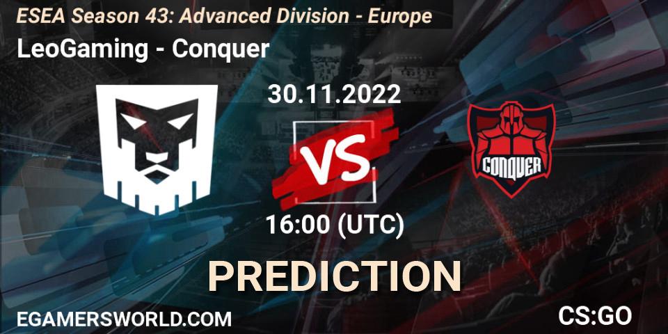 LeoGaming vs Conquer: Match Prediction. 01.12.22, CS2 (CS:GO), ESEA Season 43: Advanced Division - Europe