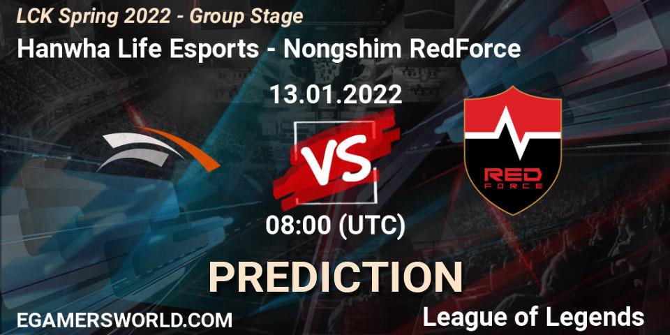 Hanwha Life Esports vs Nongshim RedForce: Match Prediction. 13.01.2022 at 08:00, LoL, LCK Spring 2022 - Group Stage
