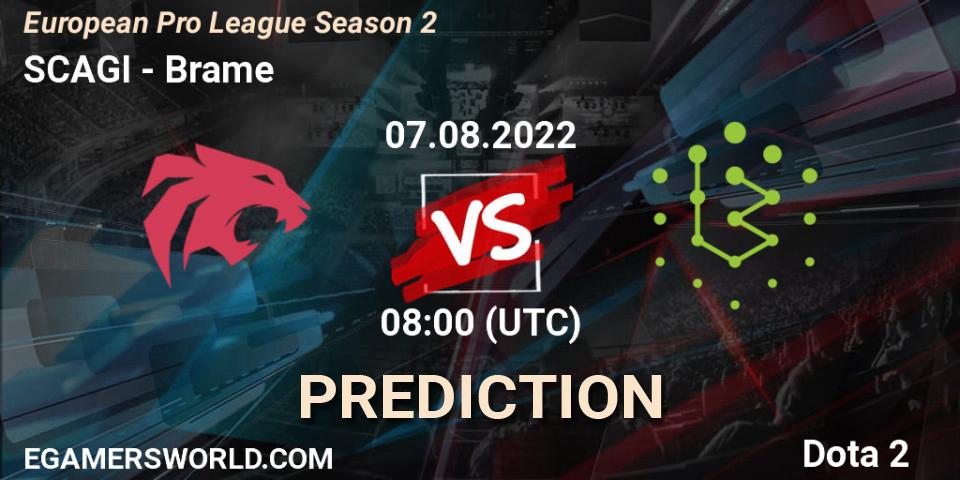 SCAGI vs Brame: Match Prediction. 07.08.2022 at 08:11, Dota 2, European Pro League Season 2