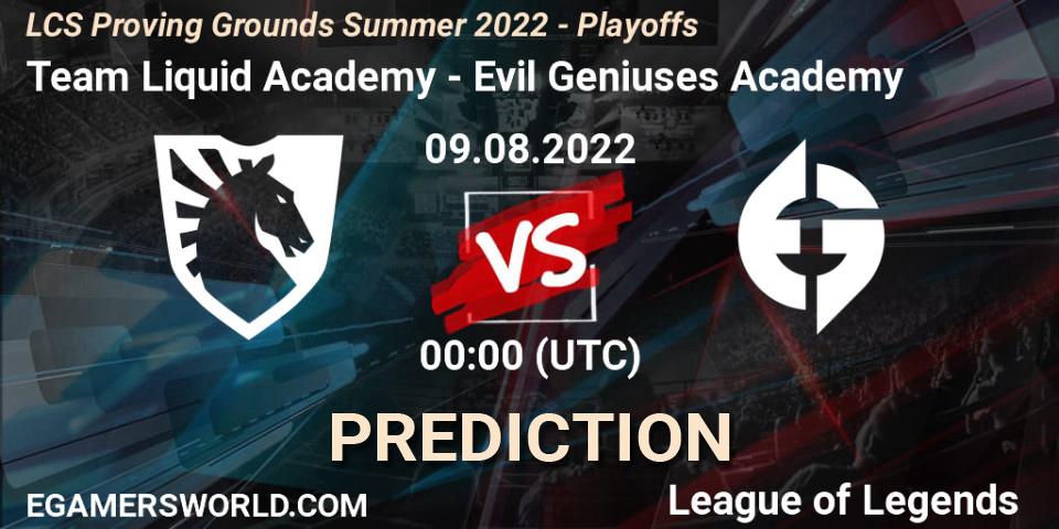 Team Liquid Academy vs Evil Geniuses Academy: Match Prediction. 09.08.2022 at 00:00, LoL, LCS Proving Grounds Summer 2022 - Playoffs
