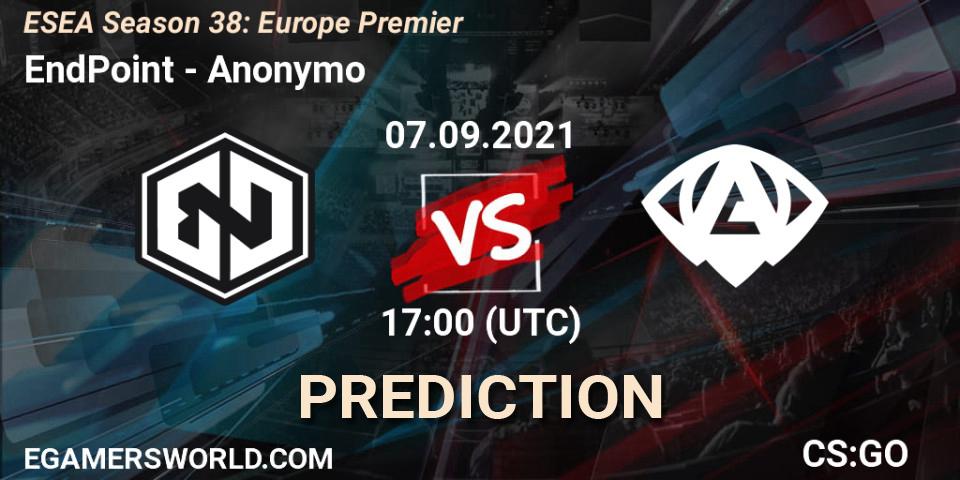 EndPoint vs Anonymo: Match Prediction. 07.09.2021 at 17:00, Counter-Strike (CS2), ESEA Season 38: Europe Premier