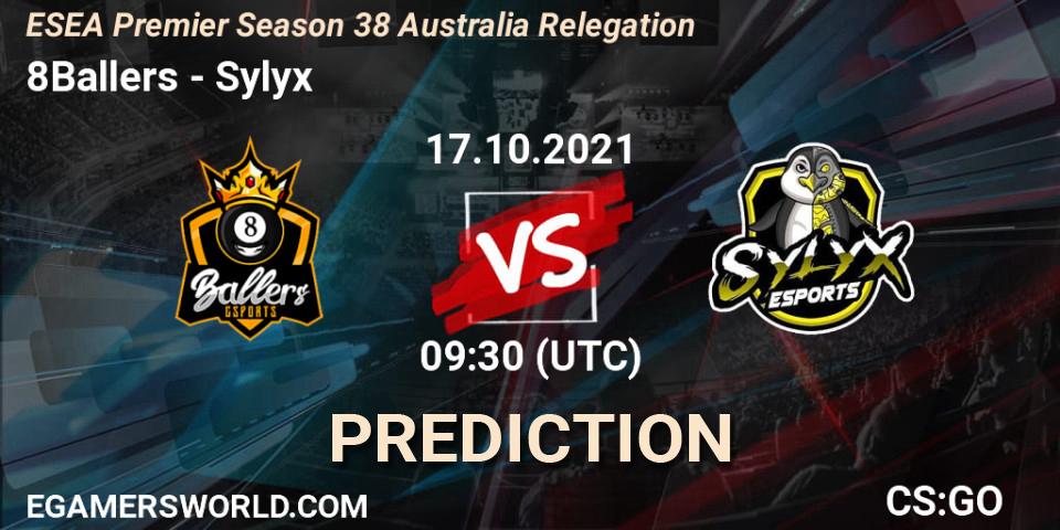 8Ballers vs Sylyx: Match Prediction. 17.10.2021 at 09:30, Counter-Strike (CS2), ESEA Premier Season 38 Australia Relegation