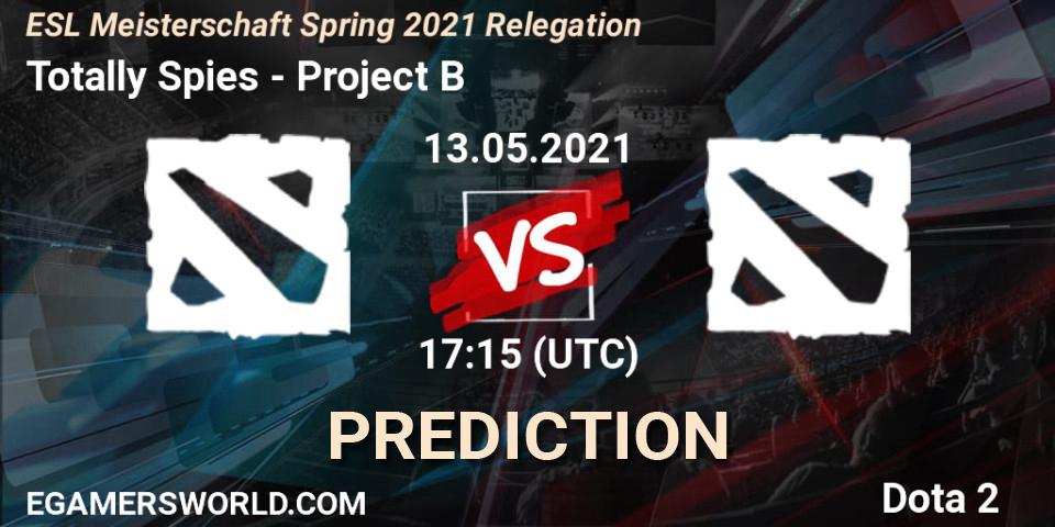 Totally Spies vs Project B: Match Prediction. 13.05.2021 at 17:16, Dota 2, ESL Meisterschaft Spring 2021 Relegation