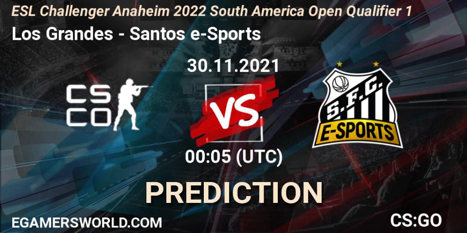 Los Grandes vs Santos e-Sports: Match Prediction. 30.11.2021 at 21:25, Counter-Strike (CS2), ESL Challenger Anaheim 2022 South America Open Qualifier 1