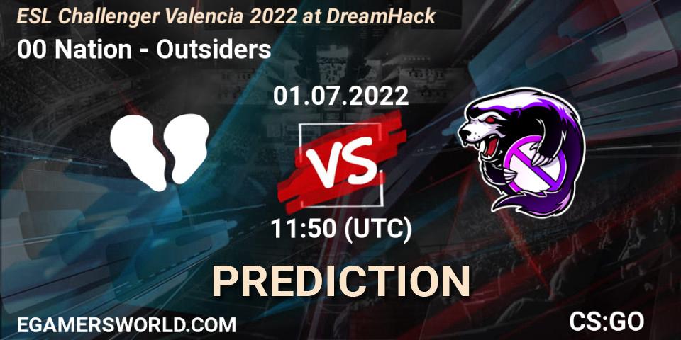 00 Nation vs Outsiders: Match Prediction. 01.07.2022 at 12:00, Counter-Strike (CS2), ESL Challenger Valencia 2022 at DreamHack