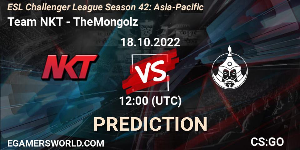 Team NKT vs TheMongolz: Match Prediction. 18.10.2022 at 12:00, Counter-Strike (CS2), ESL Challenger League Season 42: Asia-Pacific