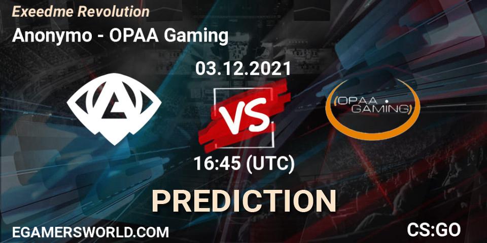 Anonymo vs OPAA Gaming: Match Prediction. 03.12.2021 at 17:00, Counter-Strike (CS2), Exeedme Revolution