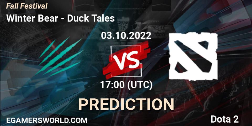 Winter Bear vs Duck Tales: Match Prediction. 03.10.2022 at 17:19, Dota 2, Fall Festival