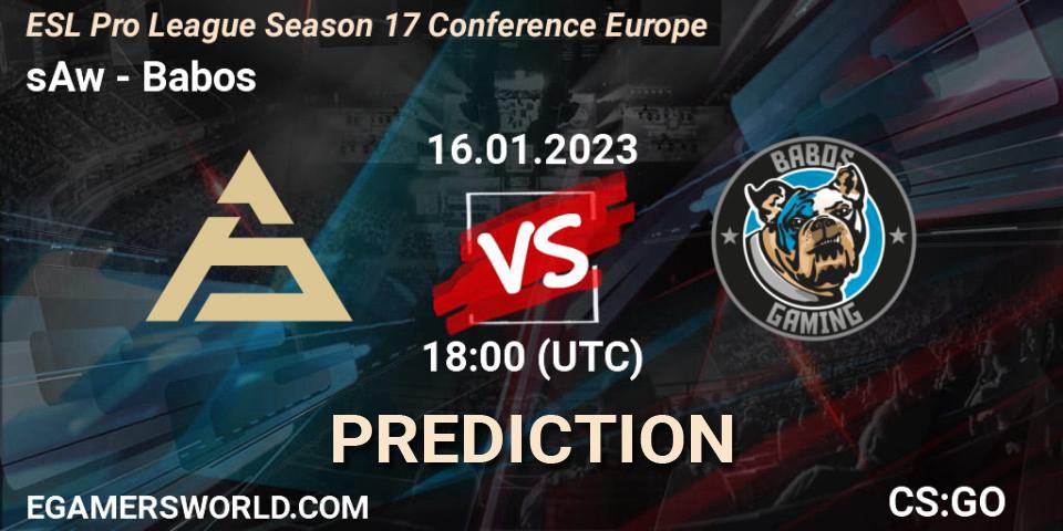 sAw vs Babos: Match Prediction. 16.01.2023 at 19:30, Counter-Strike (CS2), ESL Pro League Season 17 Conference Europe