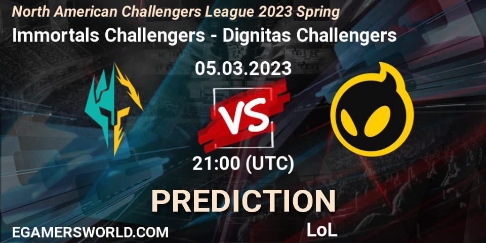 Immortals Challengers vs Dignitas Challengers: Match Prediction. 05.03.23, LoL, NACL 2023 Spring - Group Stage
