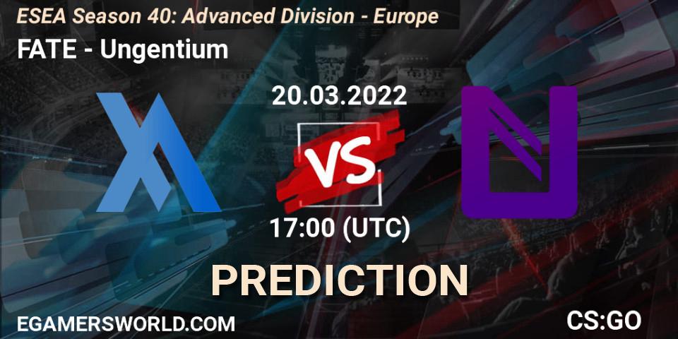 FATE vs Ungentium: Match Prediction. 20.03.22, CS2 (CS:GO), ESEA Season 40: Advanced Division - Europe