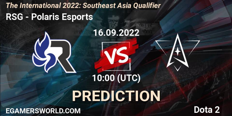 RSG vs Polaris Esports: Match Prediction. 16.09.2022 at 09:19, Dota 2, The International 2022: Southeast Asia Qualifier
