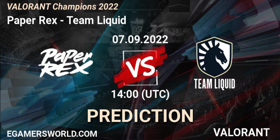 Paper Rex vs Team Liquid: Match Prediction. 07.09.2022 at 14:15, VALORANT, VALORANT Champions 2022