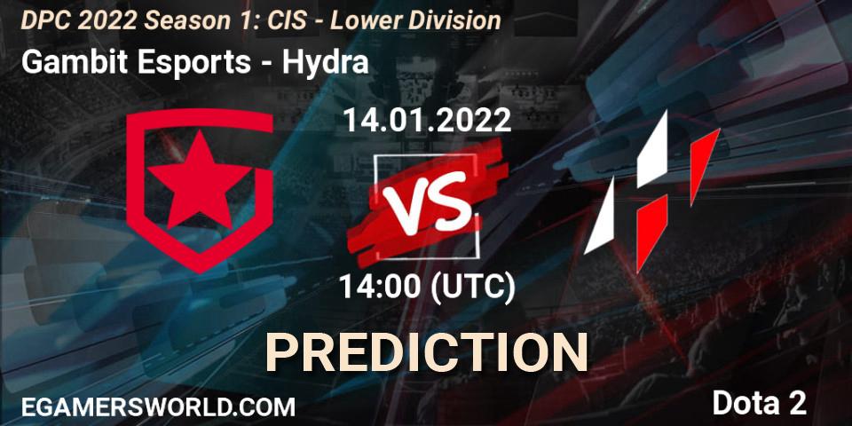 Gambit Esports vs Hydra: Match Prediction. 14.01.2022 at 14:01, Dota 2, DPC 2022 Season 1: CIS - Lower Division