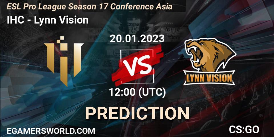 IHC vs Lynn Vision: Match Prediction. 20.01.2023 at 12:00, Counter-Strike (CS2), ESL Pro League Season 17 Conference Asia