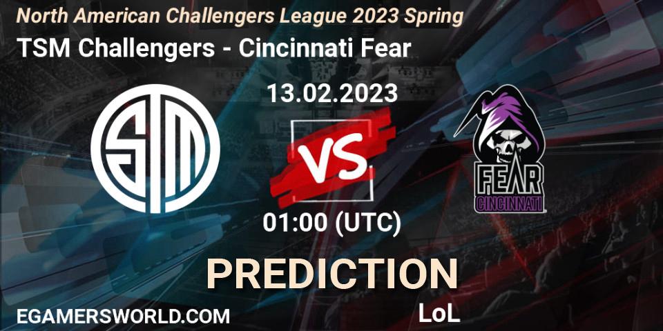 TSM Challengers vs Cincinnati Fear: Match Prediction. 13.02.2023 at 00:30, LoL, NACL 2023 Spring - Group Stage